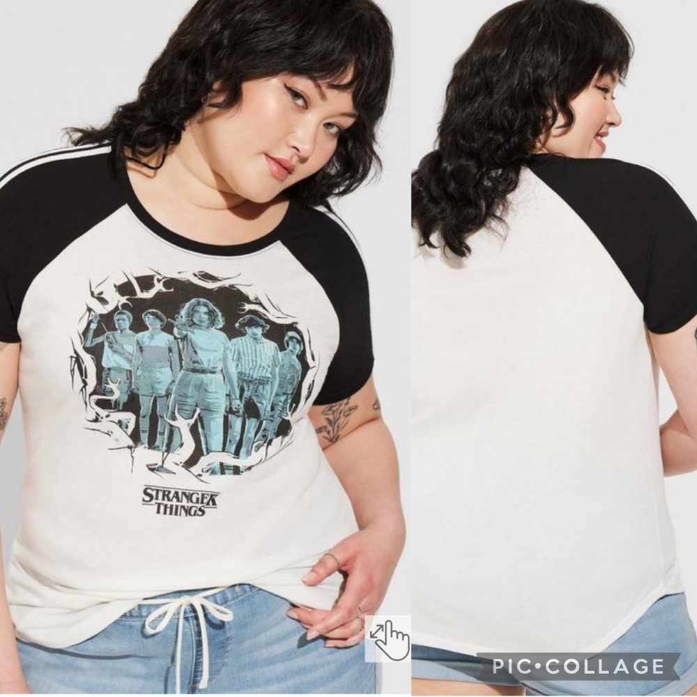 Stranger Things Classic Fit Crew Neck Striped Raglan Top